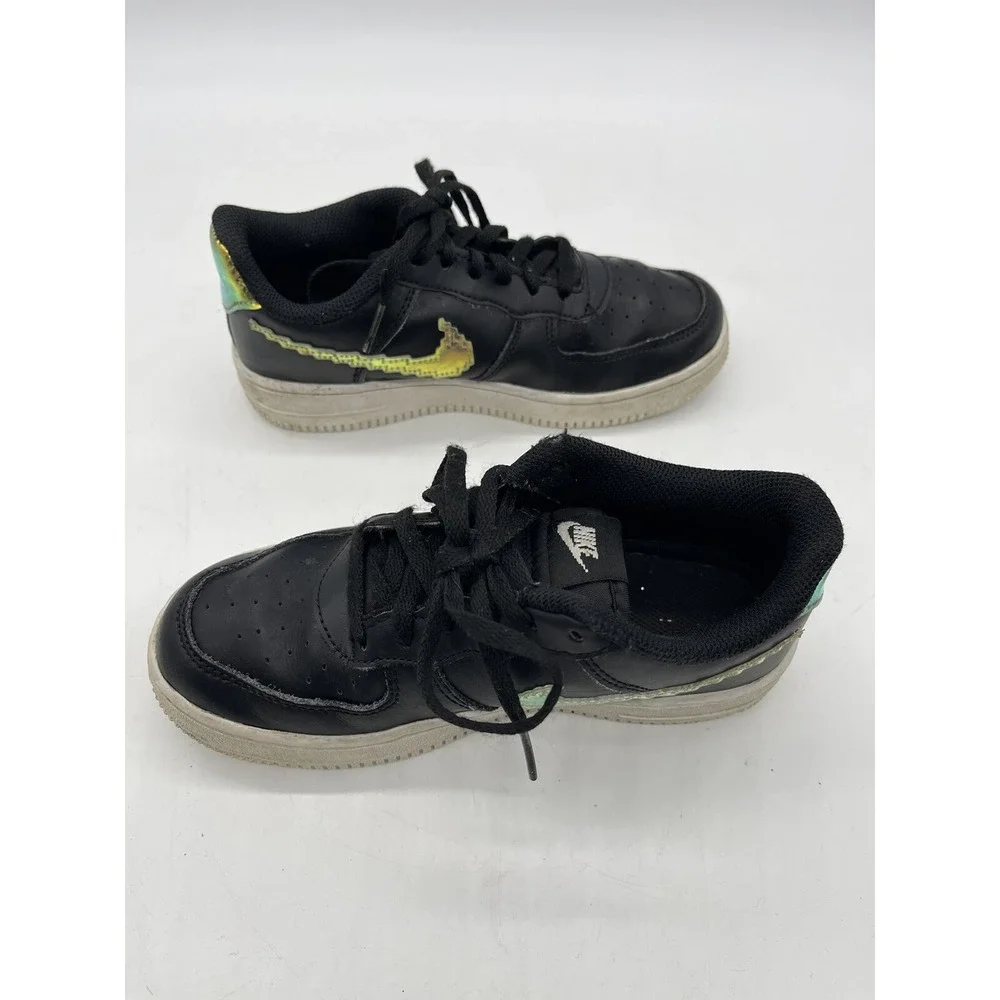 Nike Air‎ Force One Kids Iridescent Digital Swoosh 1.5 Y Black Pre Owned